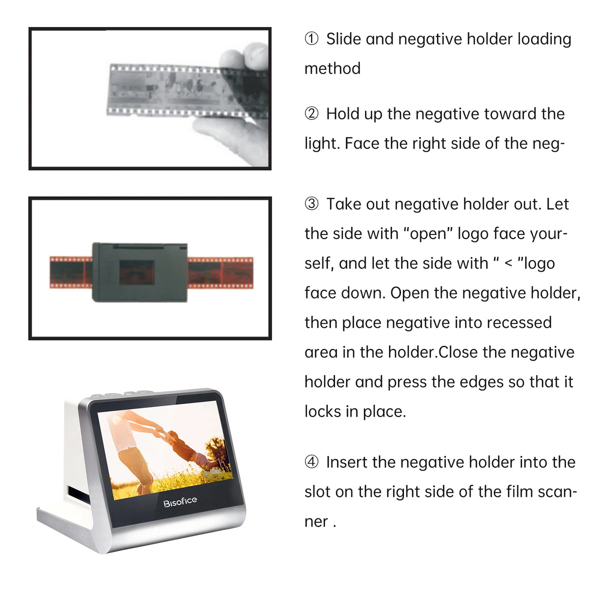 Bisofice Film and Slide Scanner 5'' LCD Screen for 135 Film/126KPK /110 Film/Super8/ Monochrome/Slide to Digital JPEG Photos