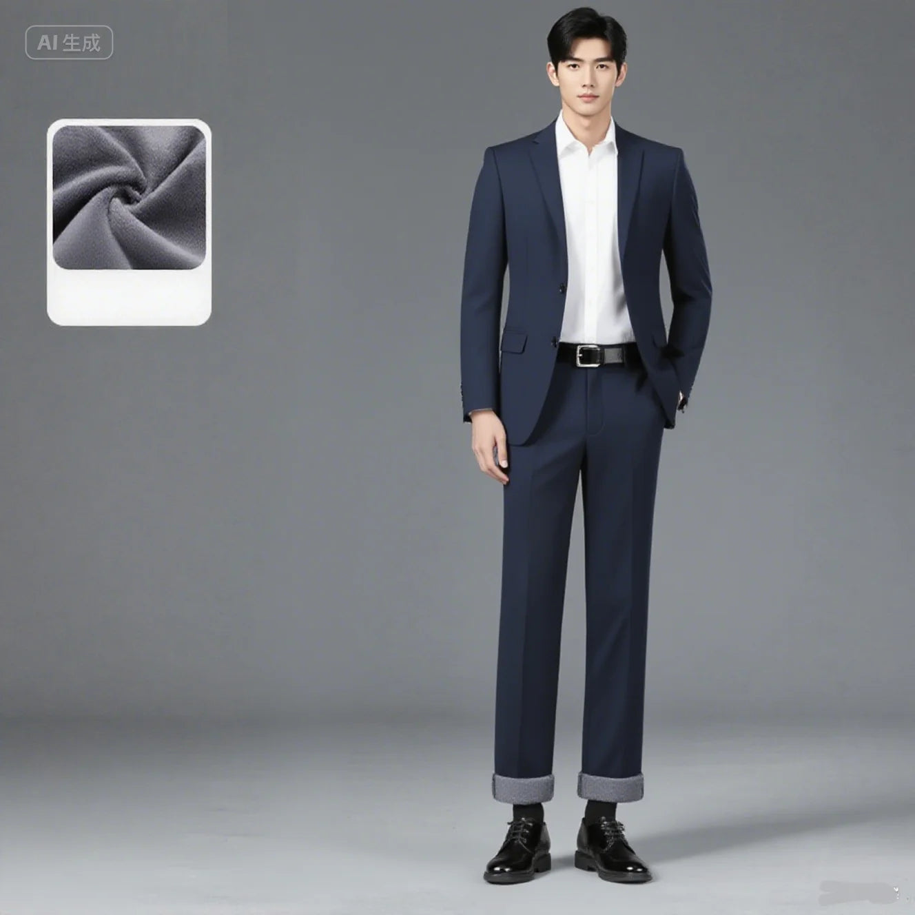 Winter Velvet Thickened Men's Business Casual Trousers Straight Leg Pants High Waisted Elastic Warm Men's Pants Slim Fit Pants