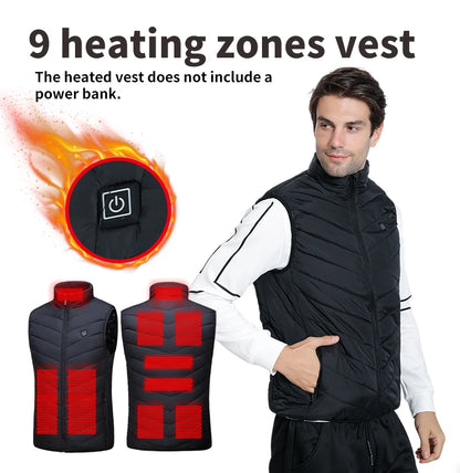 Winter Men's 9-Zone Heated Vest for Cold Protection Electric Heated Vest with Heating Cotton Lining【Power supply not included】