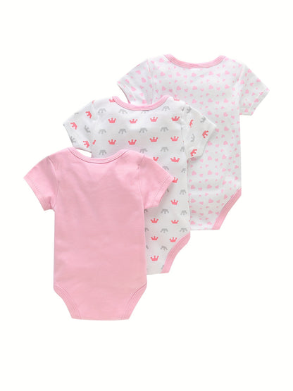 3PCS Infant Baby Cute Graphic One-piece Clothes For Boys And Girls, Newborn Pure Cotton Summer Romper newborn clothes