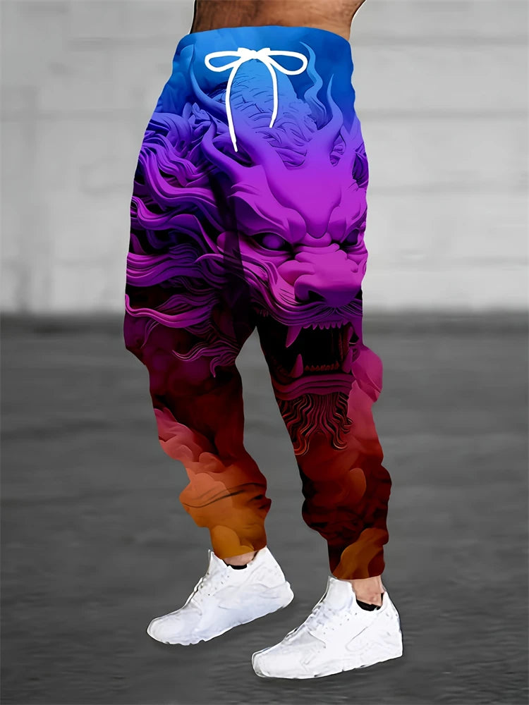 New Men's 3D Dragon Print Jogging Drawstring Pocket Casual Sportswear Pants Fashionable Men's Loose And Elastic Casual Pants