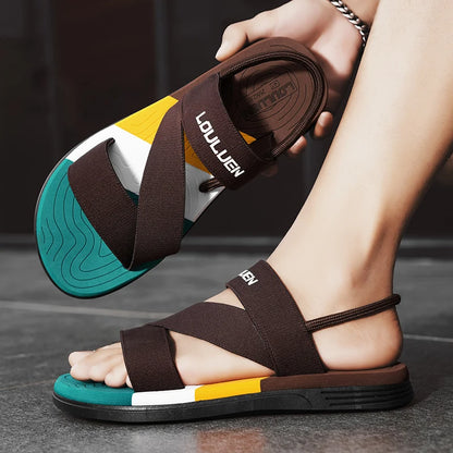 Men's Sandals, Solid Color Blocked Open Toe Breathable Slippers, Comfortable, Non-slip, Durable, Casual Shoes