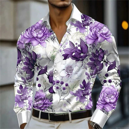 Men's shirt abstract liquid art 3D print shirt, spring and autumn lapel long-sleeved shirt, fashionable casual men's top