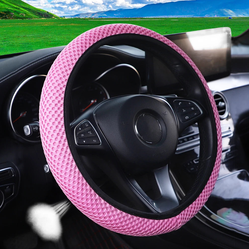 Summer Four Seasons Breathable massage comfortable mesh cloth car steering wheel cover women's car accessories black