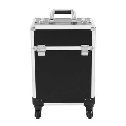 Rolling Makeup Train Case,Cosmetic Trolley with Keys,Hairdressing Travel Case,Large Capacity Trolley Makeup Box,Pink/Black