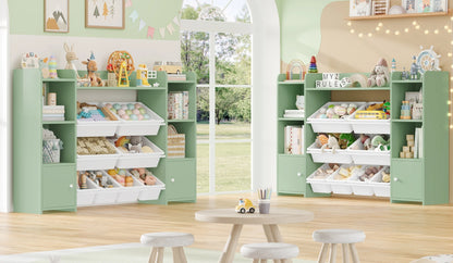 Getone Toy Storage Unit Children's Bookcase Toy Organiser Kids Storage with 8 Removable Boxes and Storage Shelves for Living Room Playroom Bedroom 138.8 x 29.6 x 94.3 cm