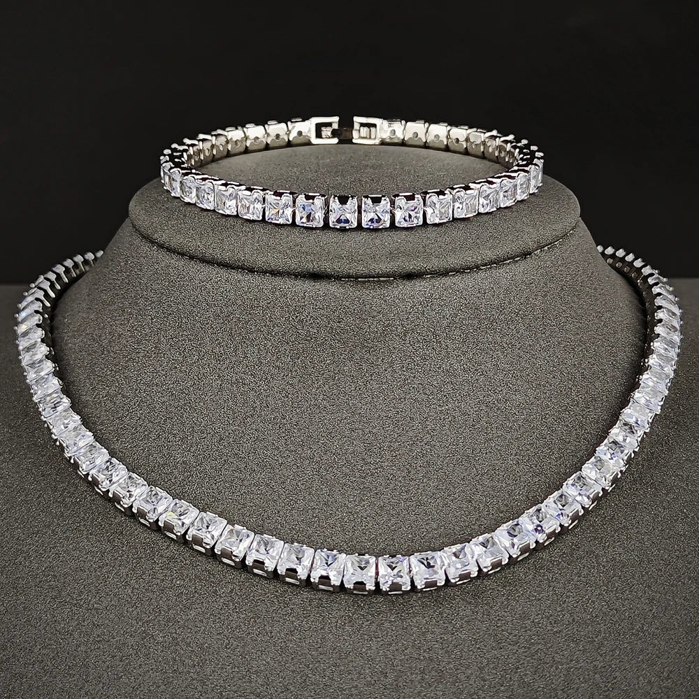2024 New Trendy White Color Bracelet Bangle and Necklace Pendant Set for Women Anniversary Gift Jewelry Wholesale S7207-X7330