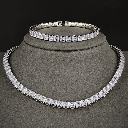 2024 New Trendy White Color Bracelet Bangle and Necklace Pendant Set for Women Anniversary Gift Jewelry Wholesale S7207-X7330