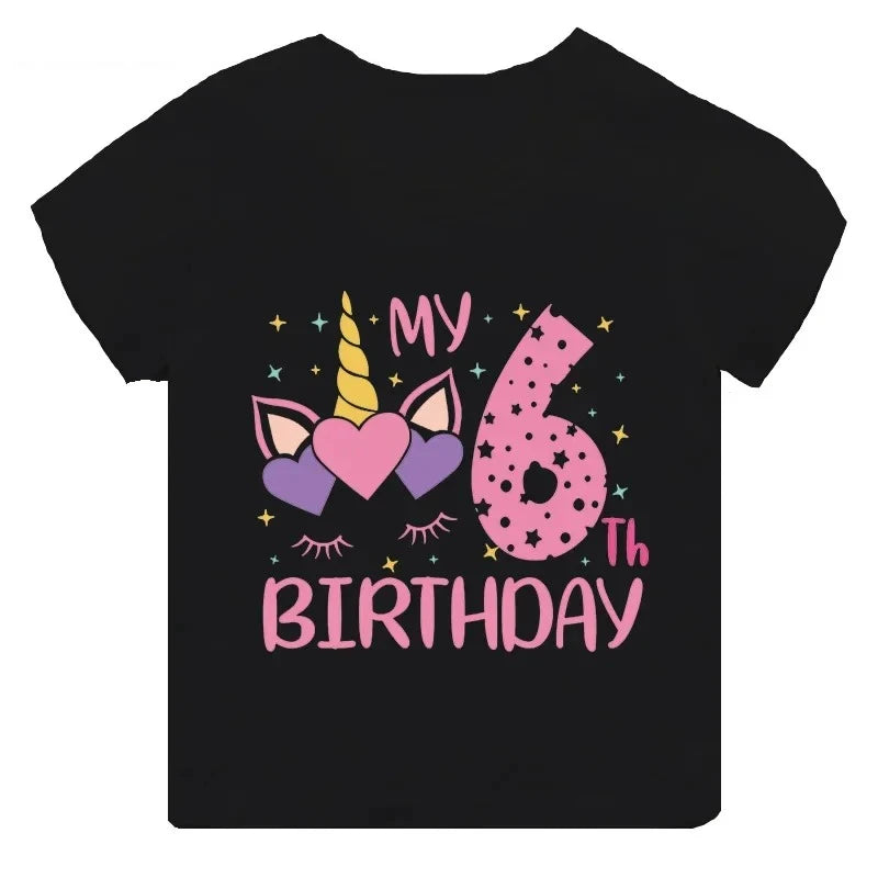 My 1 2 3 4 5 6 7 8 9 Th Years Birthday Unicorn Print Cute Girls Clothes Summer Short Sleeve Kids T Shirt Baby Customize T-Shirts