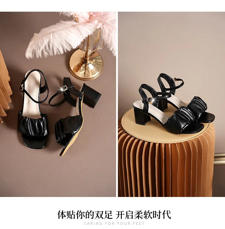 Size 35-42 New Fashion White High Heel Shoe Buckle Sandalias Grace Dress Female Designer Party Shoes 2024 Summer Women's Sandals
