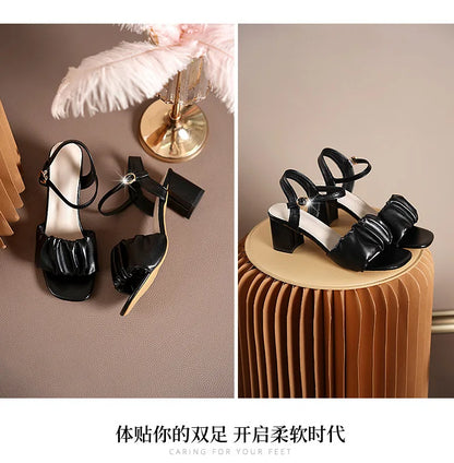 Size 35-42 New Fashion White High Heel Shoe Buckle Sandalias Grace Dress Female Designer Party Shoes 2024 Summer Women's Sandals