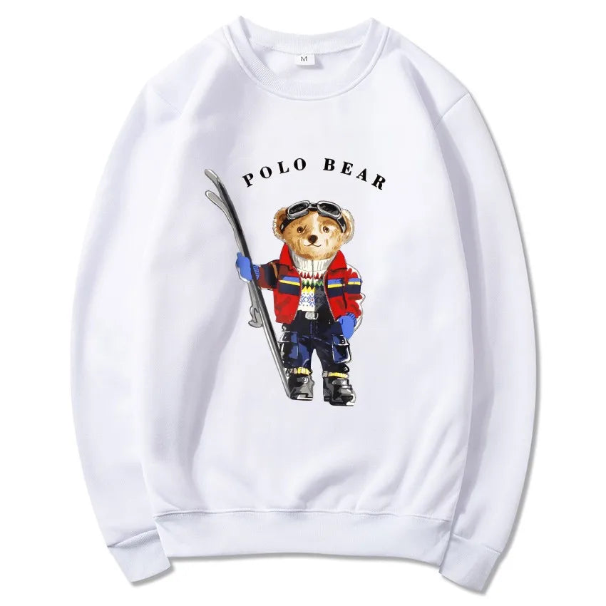 Men's casual and comfortable pullover, fashionable and versatile hooded sweatshirt with teddy bear pattern, sports shirt