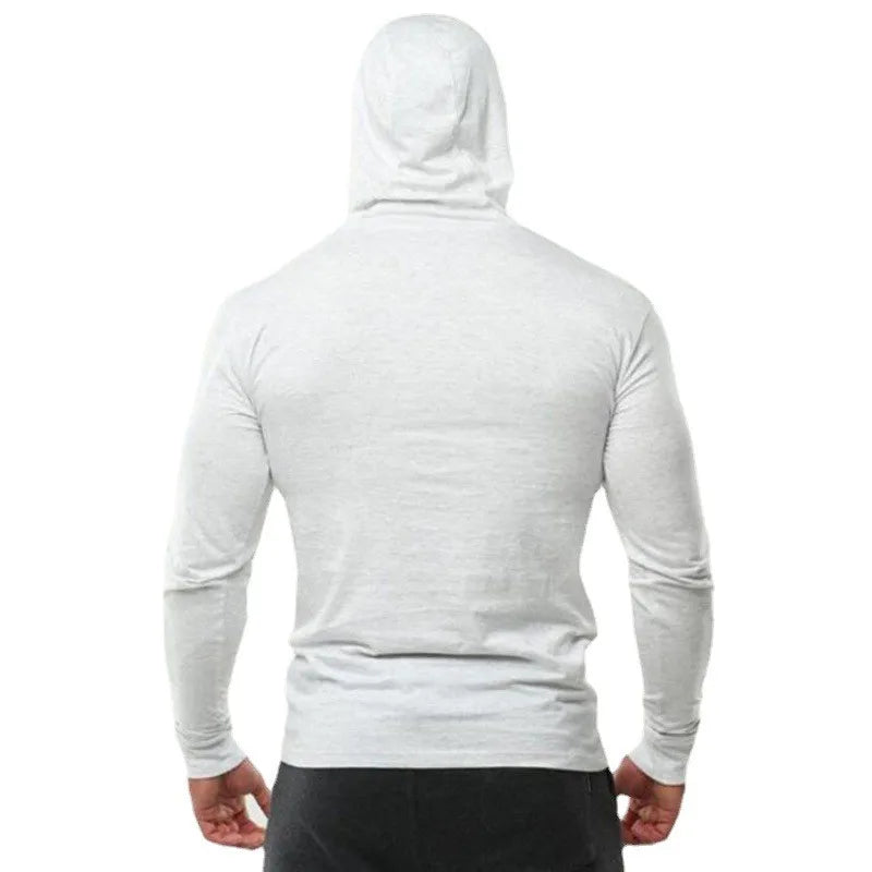 Gym Running Sport T-Shirts Mens Cotton Long Sleeve Hooded Clothing Fitness Bodybuilding Muscle Hoodies Workout Jogging Shirts