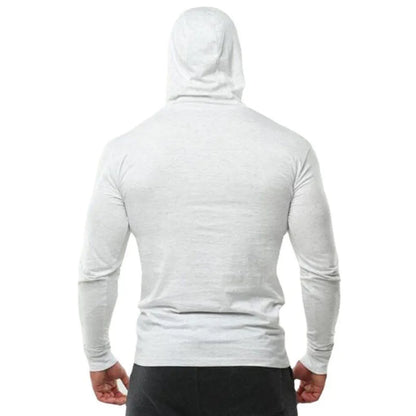 Gym Running Sport T-Shirts Mens Cotton Long Sleeve Hooded Clothing Fitness Bodybuilding Muscle Hoodies Workout Jogging Shirts