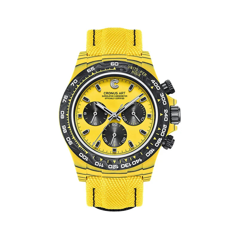 CRONUSART Men Chronograph Watch Pilot 40mm Automatic Mechanical Wristwatch Carbon Fiber Case Luminous Sapphire Mirror