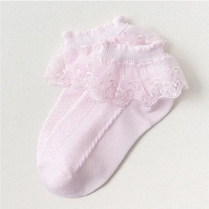 Baby Girl Toddler Kids Socks Breathable Cotton Lace Ruffle Princess Mesh Children Ankle Short Floor Sock Solid White Pink Yellow