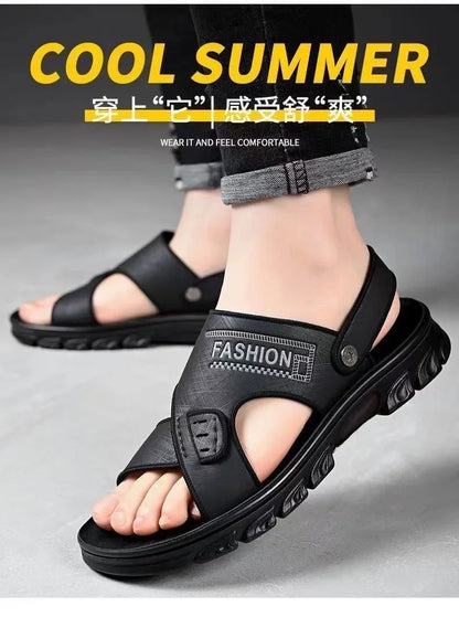Men's Summer Thickened Anti-slip Wear-resistant Breathable Beach Sandals Driving Beachside Slip-On PVC Material Adult Footwear
