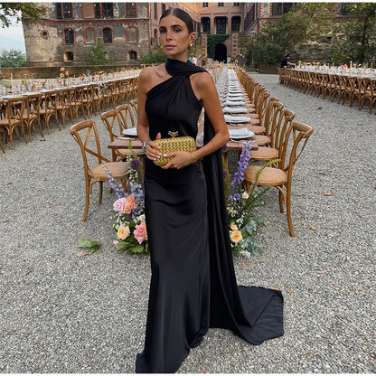 Ribbon Satin Long Party Dress Women Elegant Solid Sleeveless Female Backless Dresses 2026 Summer Autumn Lady Evening Club Gowns