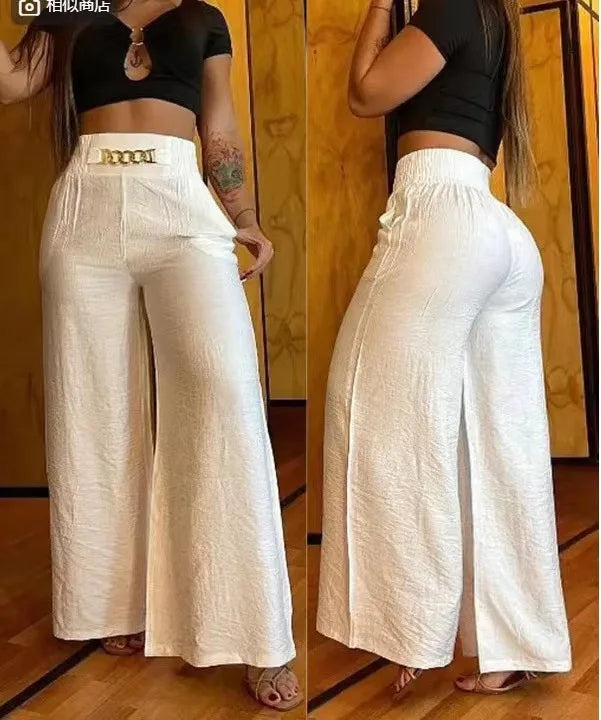 Wide Leg Pants Women Capris Loose Flare Pant Pockets Solid Basics Casual Spliced High Waist Trousers Streetwear Summer 2025