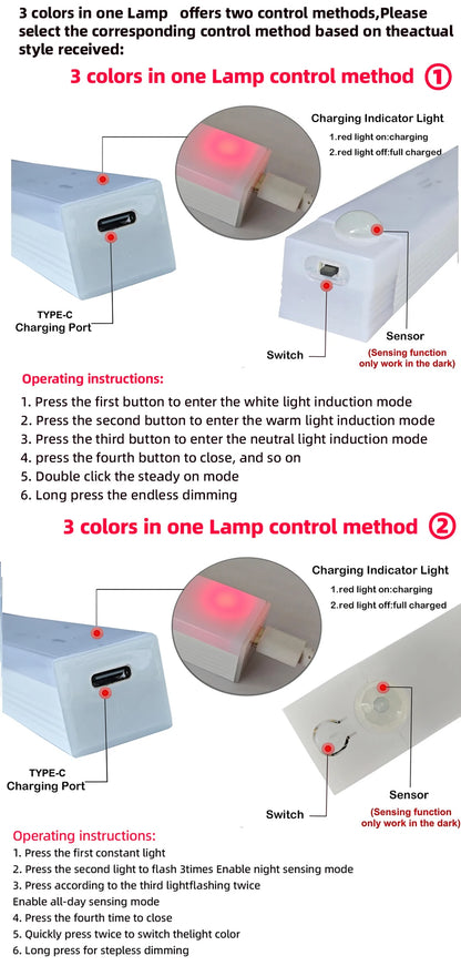 Motion Sensor Lamp Night Light Wireless LED USB Type C Rechargeable Lamp for Kitchen Cabinet Bedroom Wardrobe Staircase Lighting