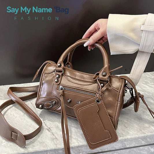 New Women's Motorcycle Style Crossbody Bag Single Shoulder Rivet Mini Fashion Bag Casual Polyester Butterfly Knot Element ﻿