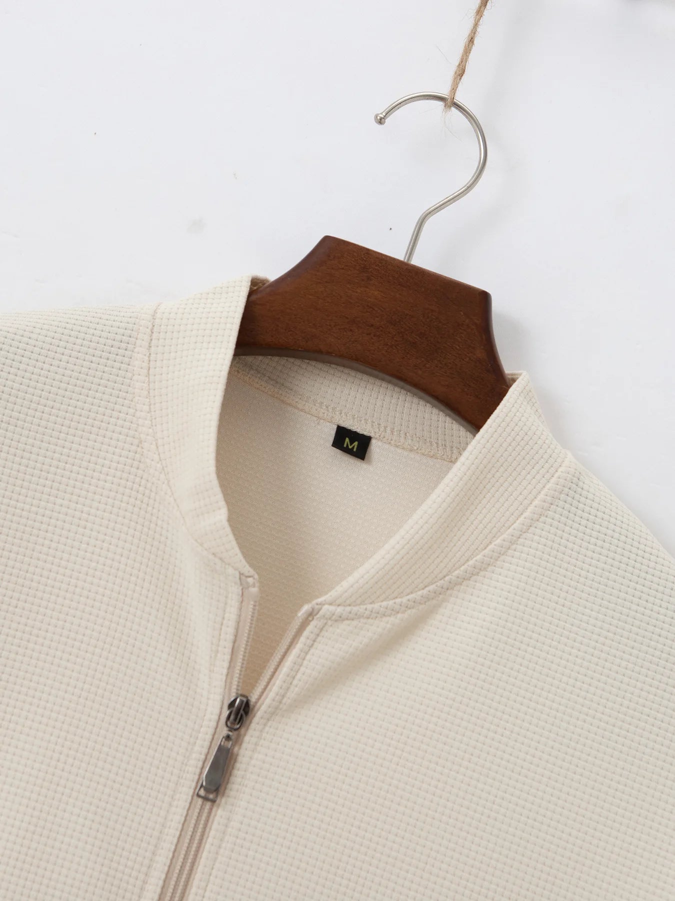 Men's Spring Casual Blazer Set Waffle Baseball Suit round Neck Zipper Long Sleeve Two-Piece Fashion Outfit with Pocket
