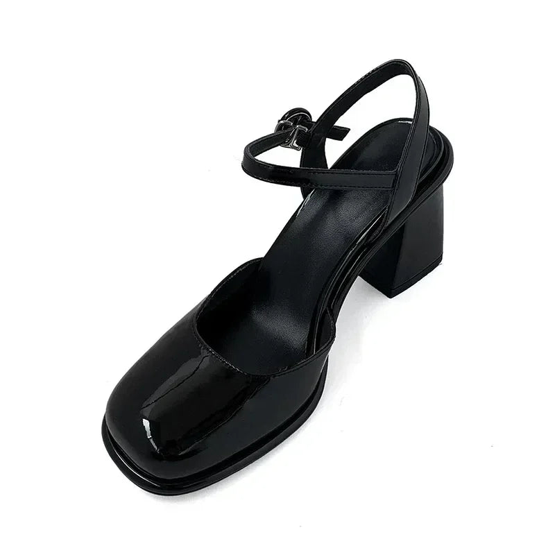 2025 Shoes Female Slingbacks  High Heels Fashion Dress Pumps  Shallow High Chunky  Buckle Strap Women's Sandals
