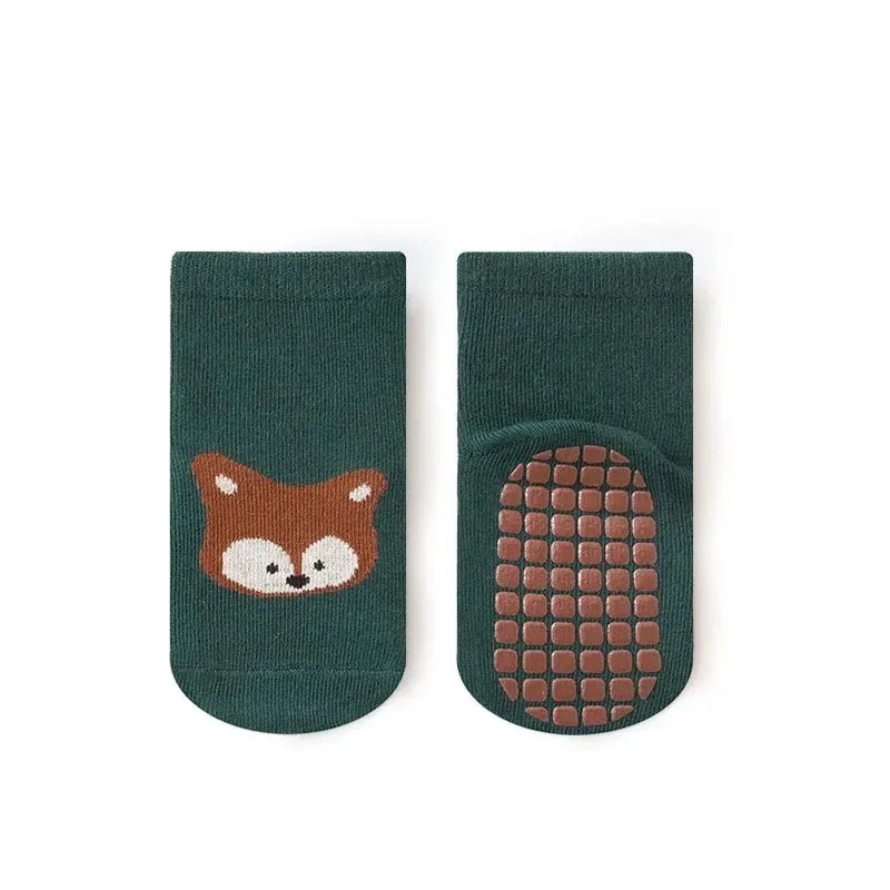 Homefish 6 Pairs Kids Non-Slip Socks Cute Cartoon Fox and Bear Pattern Childrens Boys Girls Floor Socks Comfortable for Toddler