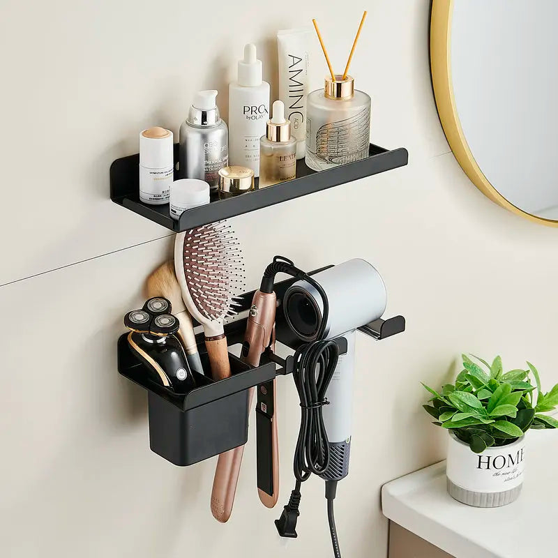 Hairdryer Holder Wall Wall mounted hair dryer rack And Hair Curler Holder Storage Rack Bathroom Organizer