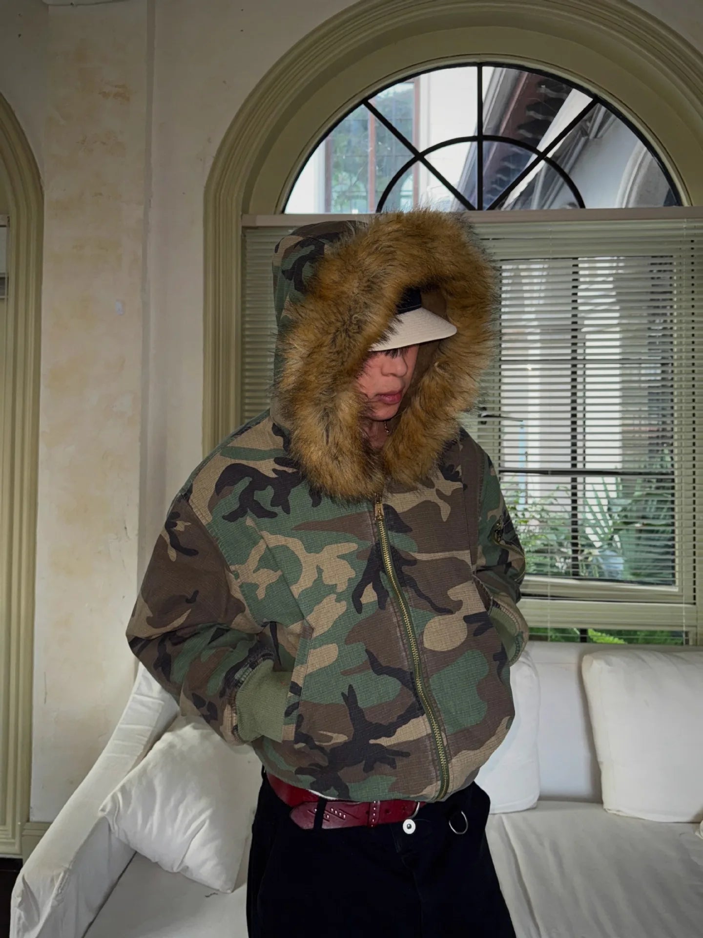 PFHQ Hooded Collar Camouflage Men's Cotton Jacket American Style Reversible Thickened Faux Rabbit Fur Coats Winter New 21P1794
