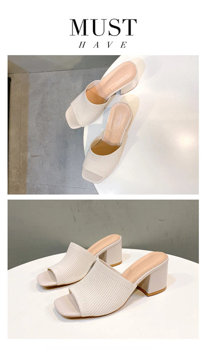 Women Sandals Slippers Luxury Summer Outdoor Casual Women Shoes Open Toe Soft High Heels Slides Black Mules Sandals Size 42