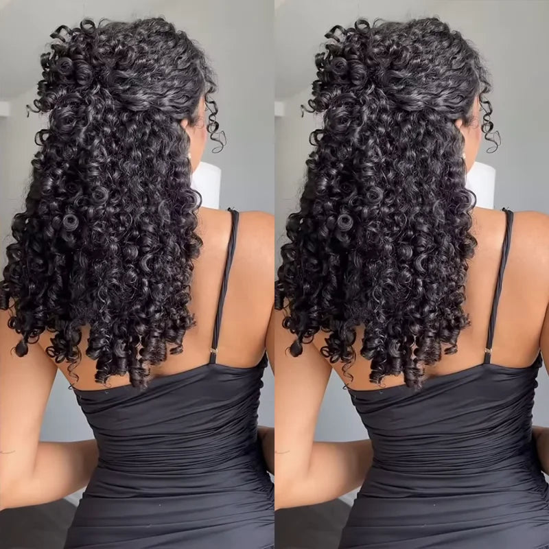 300 Density Burmese Curly Human Hair Wigs For Women 4C Afro Kinky Culry 3 IN 1 Half Wigs Human Hair Wigs 100% Human Hair On Sale