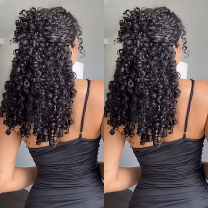 300 Density Burmese Curly Human Hair Wigs For Women 4C Afro Kinky Culry 3 IN 1 Half Wigs Human Hair Wigs 100% Human Hair On Sale