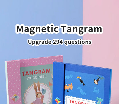Magnetic Wooden Tangram Block Puzzle Game for Kids - Montessori Educational Intelligence Jigsaw Children's Gift
