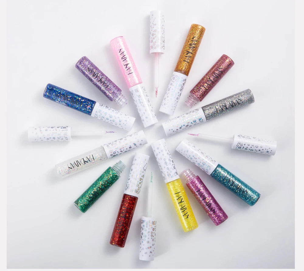 12 Color Liquid Glitter Eyeliner Pearl Shimmer Fashion Sequin Gel Waterproof Lasting Quick Dry Blue Silver Eyeliner Party Makeup