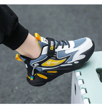 Kid Sneakers Sport Shoes for Boys Fashion Leather Children Breathable Mesh Comfort Shoes Casual Walking Outdoor Running Shoes