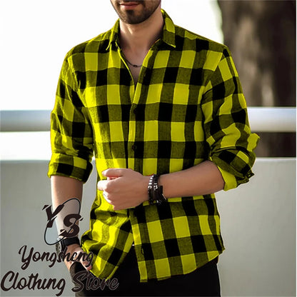Men's long-sleeved shirt printed shirt plaid casual comfortable handsome commuter large size men's clothing XS-6XL