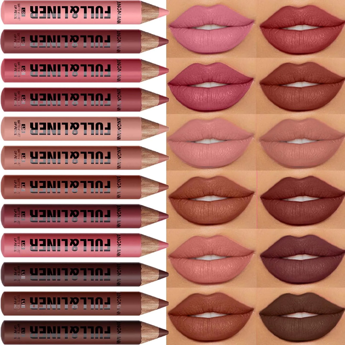Waterproof Matte Lipliner Pencil Brown Contour Tint Lipstick Pen Long Lasting 12 Color Wooden Lip Liner Pencil Full-lip Makeup