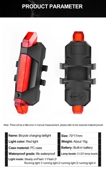 Cycling Bicycle Front Rear Light /Set Bike Defense Flashlight Stick MTB Waterproof Taillight LED Lantern Bicycle Accessories