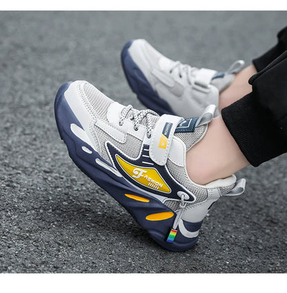 Kid Sneakers Sport Shoes for Boys Fashion Leather Children Breathable Mesh Comfort Shoes Casual Walking Outdoor Running Shoes