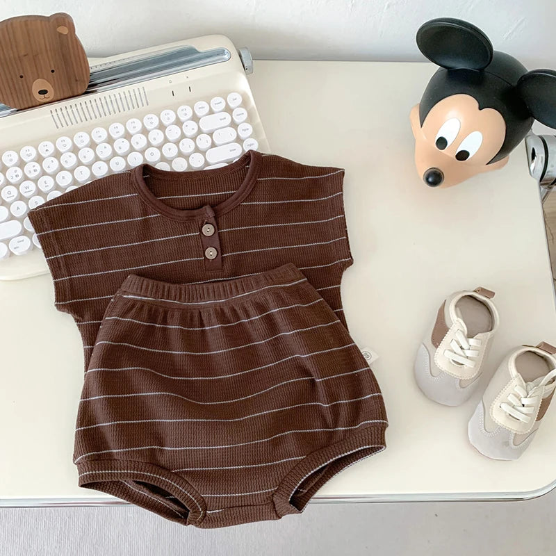 Summer Baby Girls Clothes Set Stripe Boys Infant Clothing Set Top PP Shorts Suit 2PCS Outfits Toddler Baby's Leisure Sports Set
