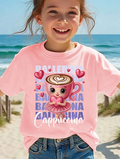 Italian Brainrot Cute Meme T-Shirt for Girls Clothes Ballerina Cappuccino Print Tee Tops Pink Summer Kawaii Outfits Streetwear