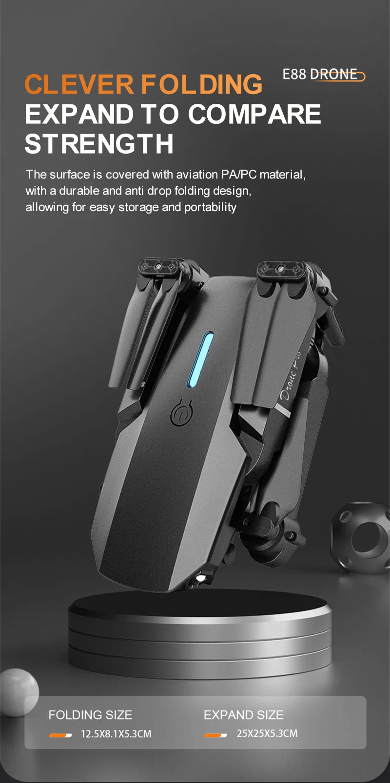 E88 ProIntelligent Folding Drone Supports single/Dual Camera Switching 4KPicture Quality+Wide-angle Shooting WiFiDirect Real-Tim