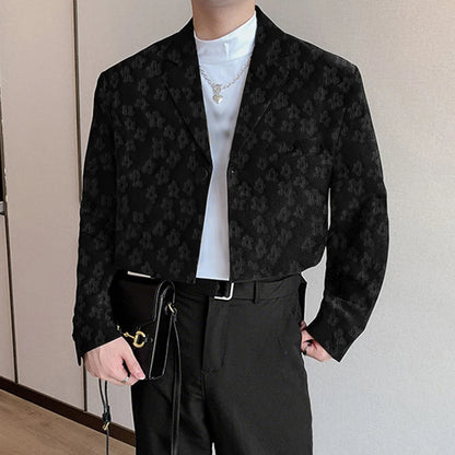 INCERUN Men Blazer Flower Jacquard Lapel Long Sleeve Crop Coats Men Streetwear Autumn 2025 One Button Fashion Casual Male Suit