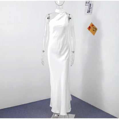 Ribbon Satin Long Party Dress Women Elegant Solid Sleeveless Female Backless Dresses 2026 Summer Autumn Lady Evening Club Gowns
