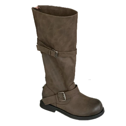 Women's Long Boots Fashion Dress Flats Shoes for Woman Designer Winter Motorcycle Boots 2025 Goth Chelsea Botas De Mujer Shoes