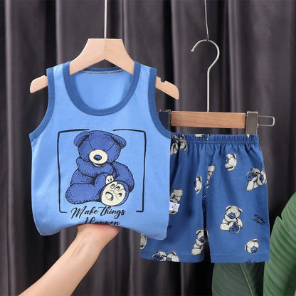 Fashion Kids Clothes Boys Girls Sets Top Shorts 2PCS 100% Cotton Soft Summer Children Baby Cloths T-shirt Shorts Toddler Suit