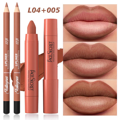 2Pcs/Set Lip Liner + Lipstick Pencil, Matte Velvet Lipstick - Long lasting Lip Combo Set Makeup tutorial Cosmetics