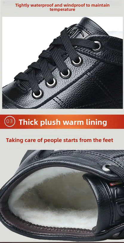 Men's High-Top Cotton Shoes Winter Thickened Fleece Anti-slip Warm Casual Fashion Outdoor Snow Boots Breathable Leather