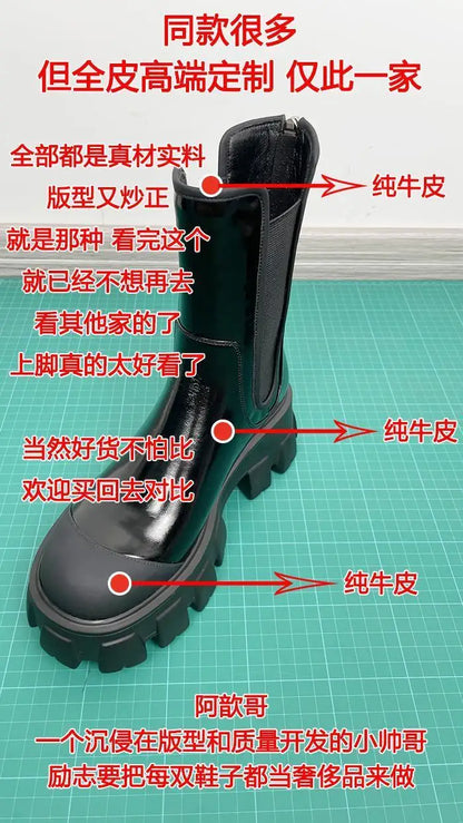 Women Motorcycle Boots Wedges Flat Shoes Woman Spring High Heel Platform Leather Combat Boots Lace Up Shoes Black Girls Platform